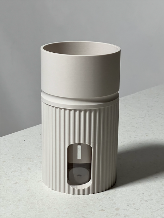 Midia self-watering plant pot in Soft Linen cream shade 3D printed in Cornwall UK, designed for LECA and PON growing