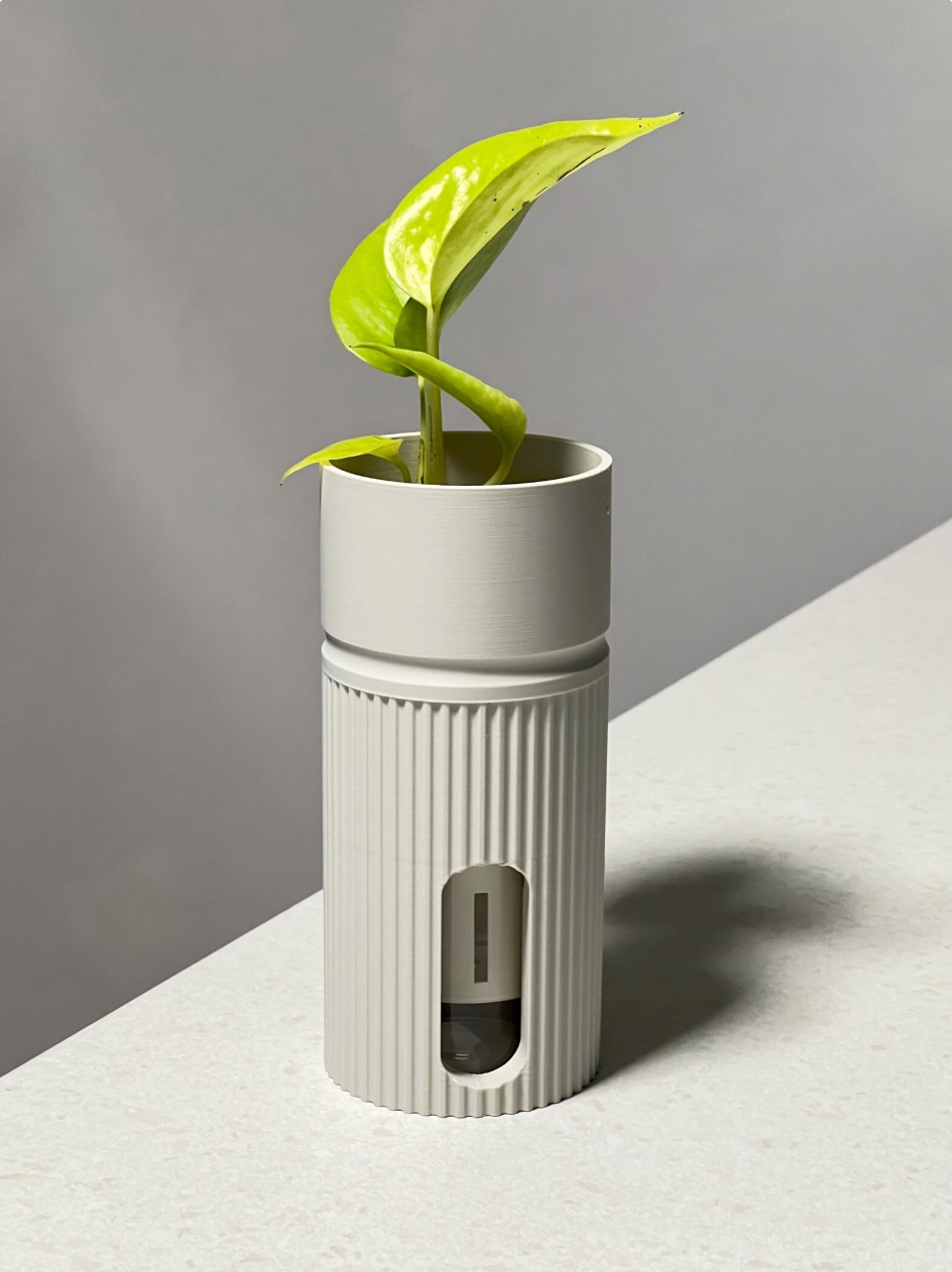 Minia self-watering plant pot in cream Soft Linen with plant propagation, planter ideal for propgations and plant pups, designed for LECA and PON growing